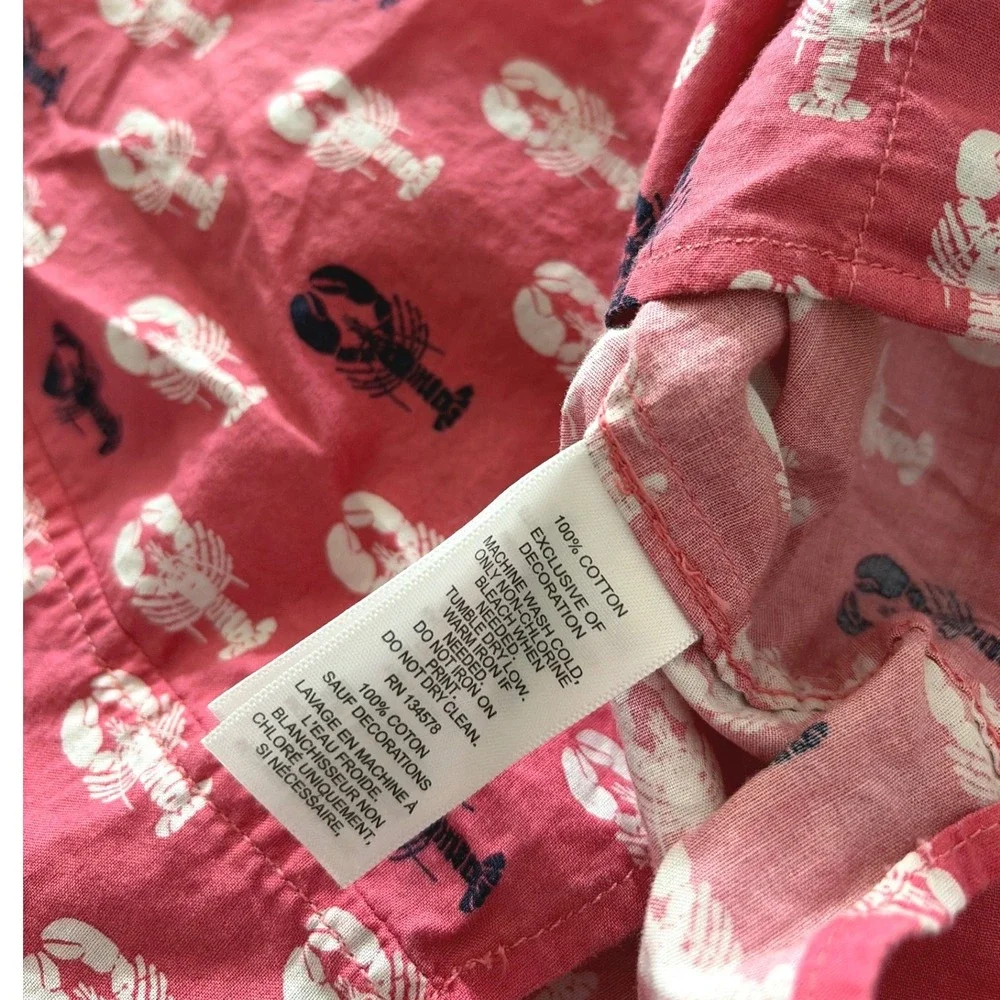 Vineyard Vines Boys Pink Lobster Print Short Sleeve Button Down Shirt Size 5